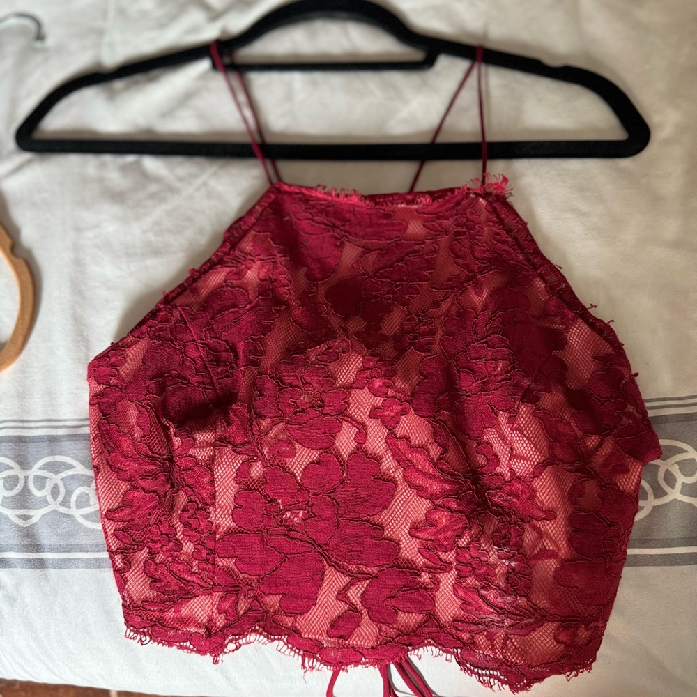 NBD Red Lace Crop Top